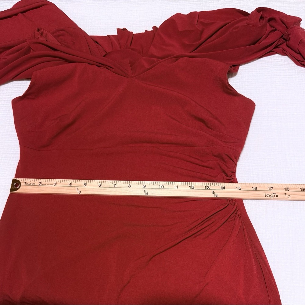 Connected Apparel Dress Womens Size 12 Red Ruffled V- Neck Ruched Sleeveless - Picture 4 of 9